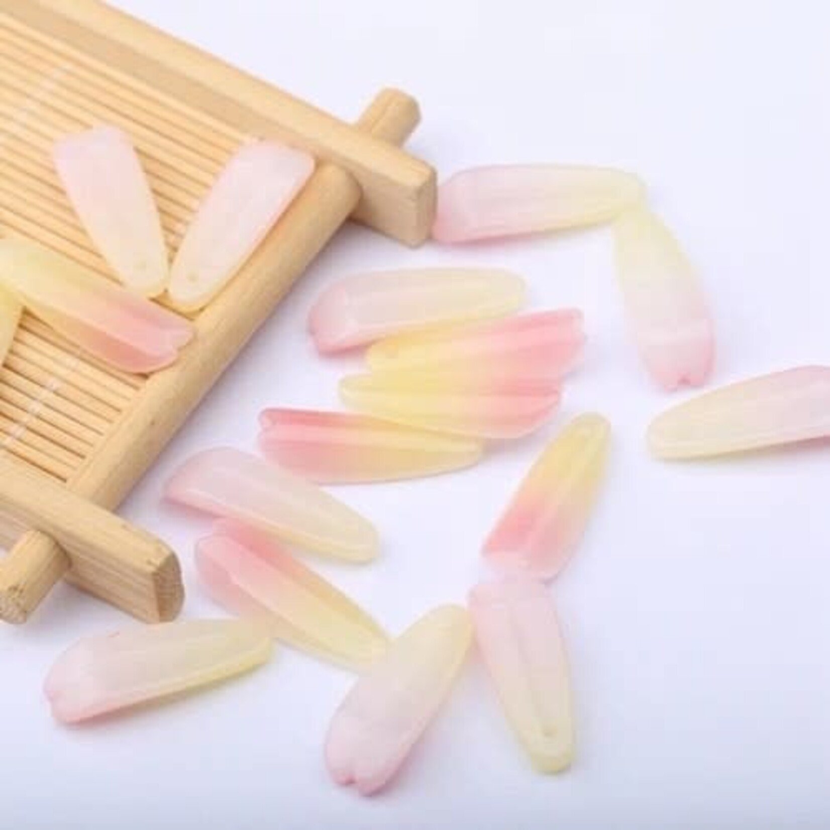 Glass Elongated Petal 9x25mm Opaque Pink and Yellow Bead
