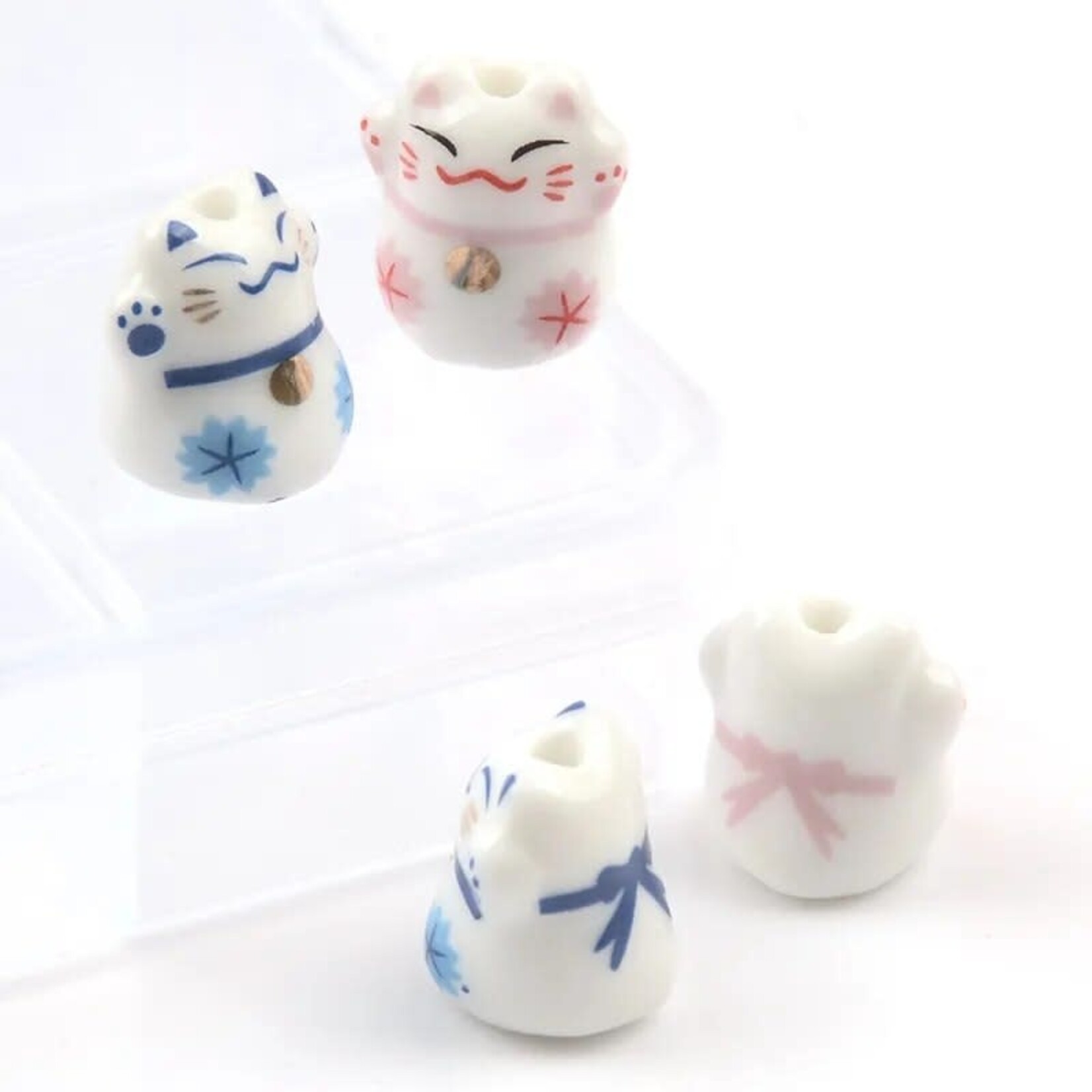 Lucky Cat 13x14mm Blue Porcelain Bead