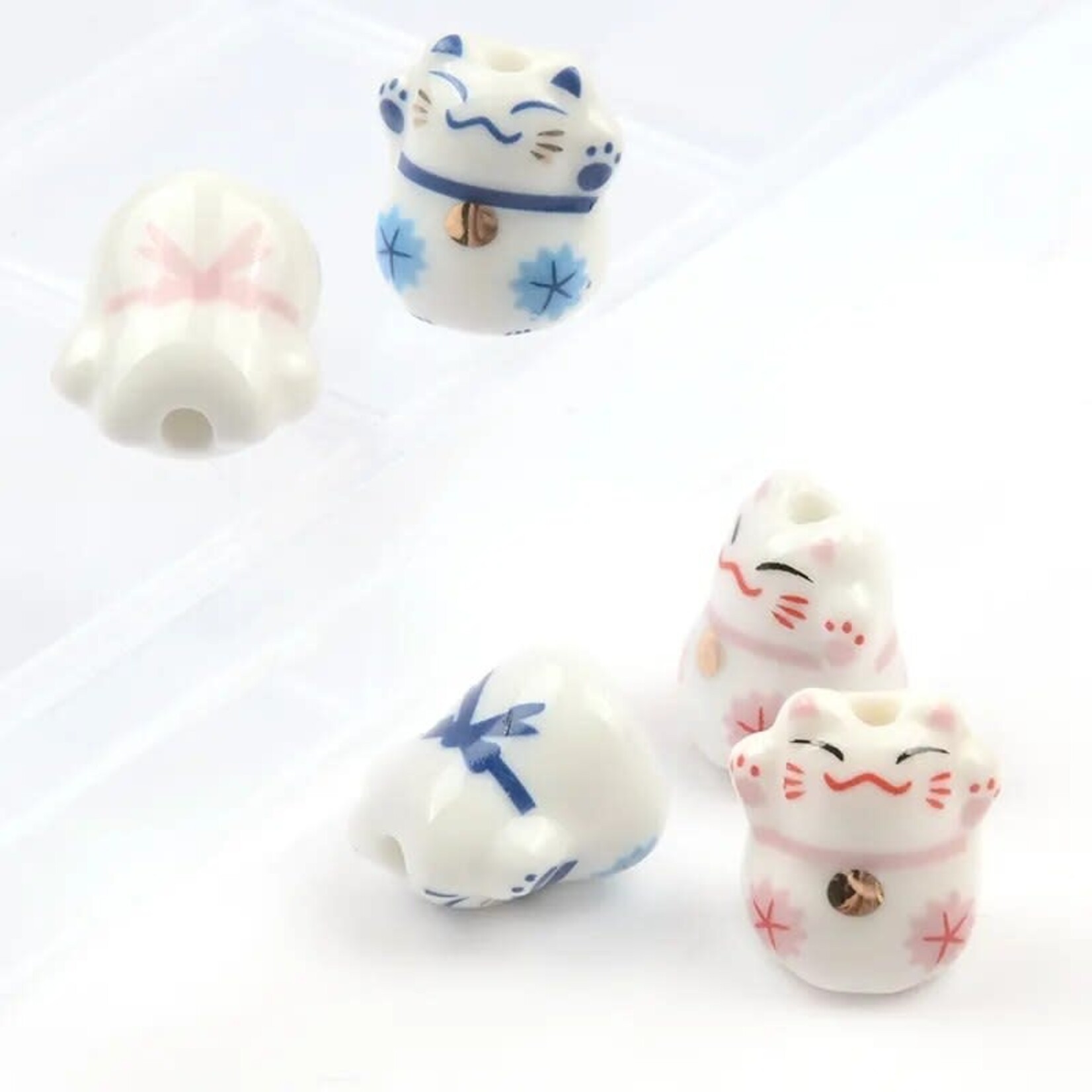 Lucky Cat 13x14mm Pink Porcelain Bead