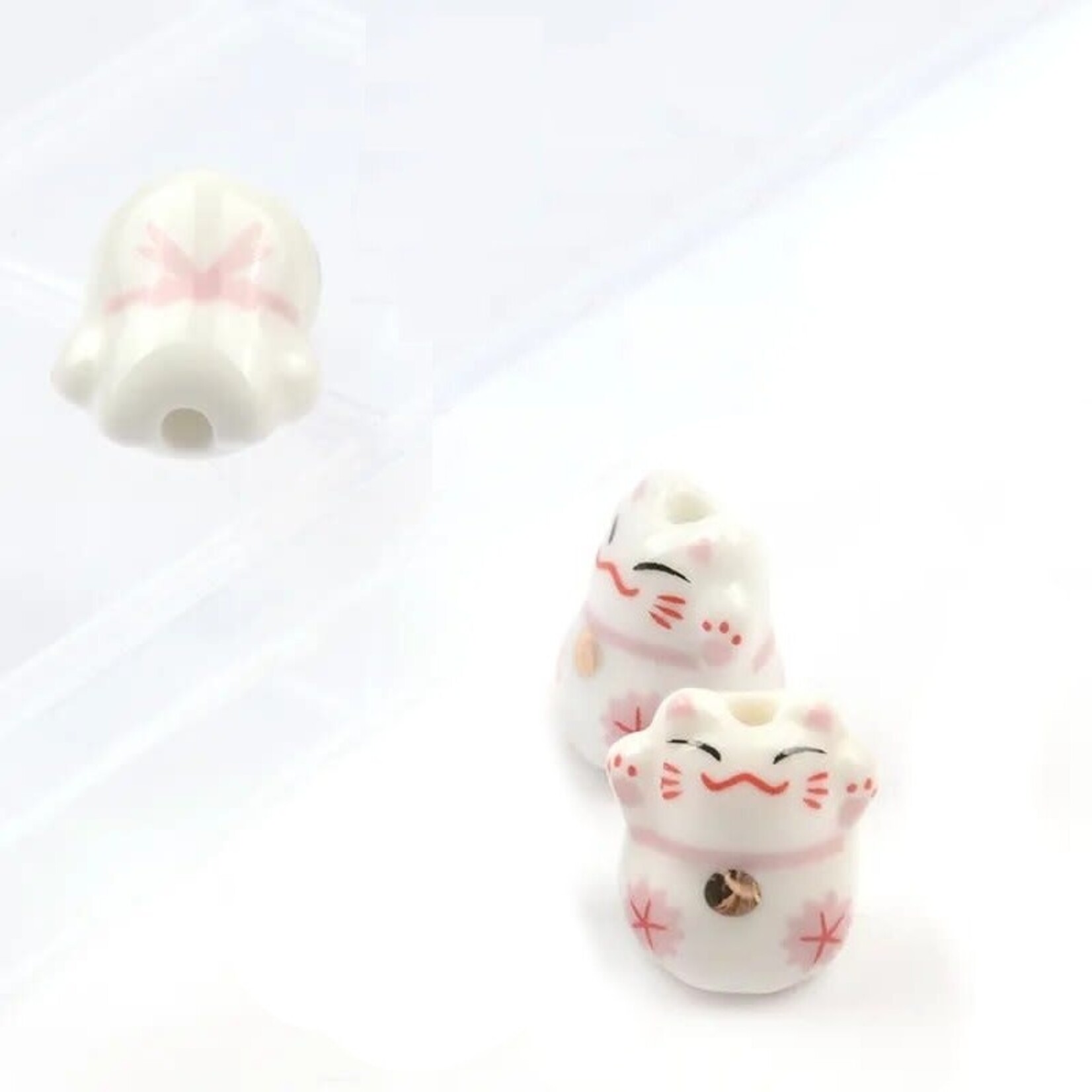 Lucky Cat 13x14mm Pink Porcelain Bead