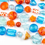 Lampwork Mix Aqua Blue and Orange 8" Bead Strand