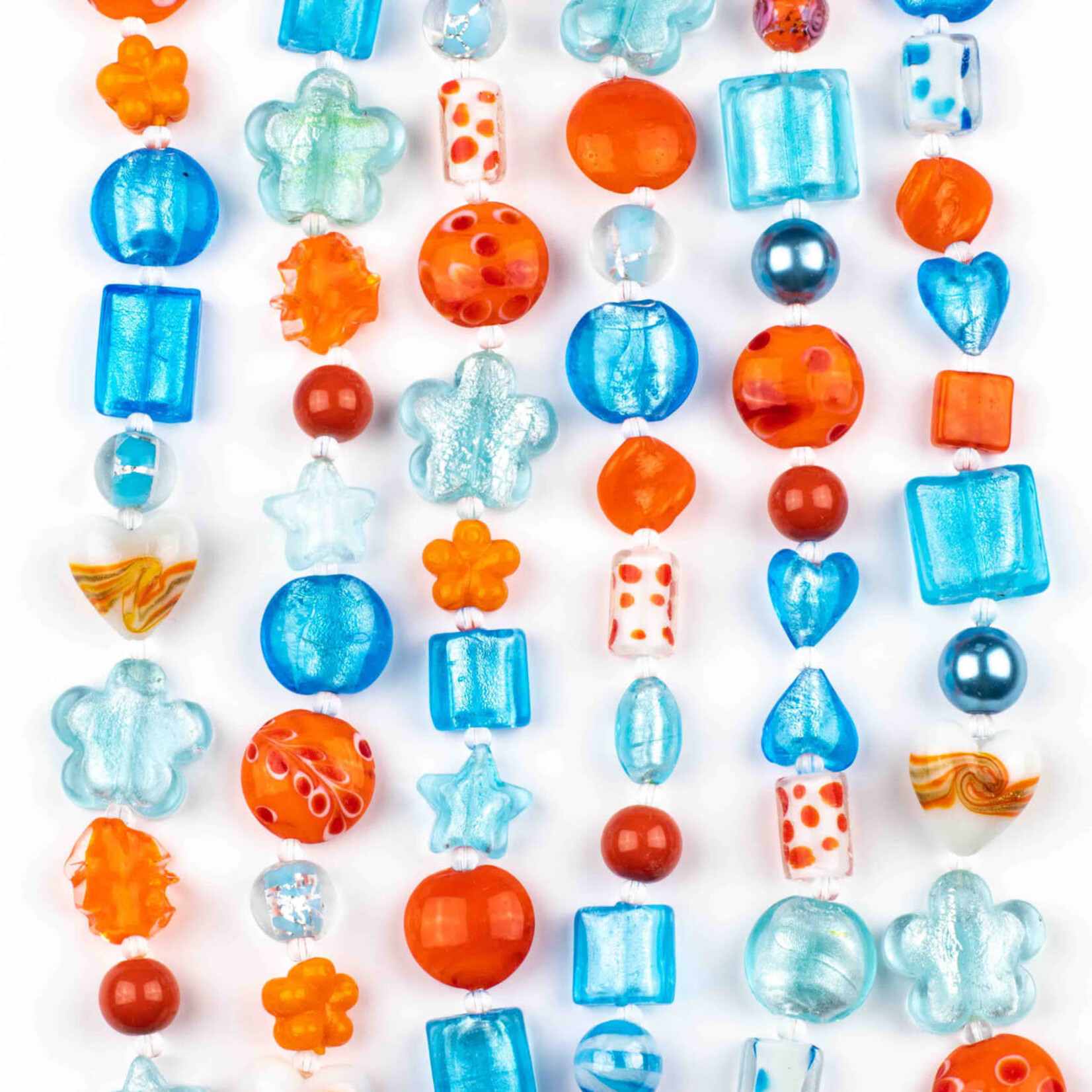 Lampwork Mix Aqua Blue and Orange 8" Bead Strand