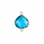 London Blue Quartz 15x22mm Faceted Teardrop Drop with Sterling Silver Bezel