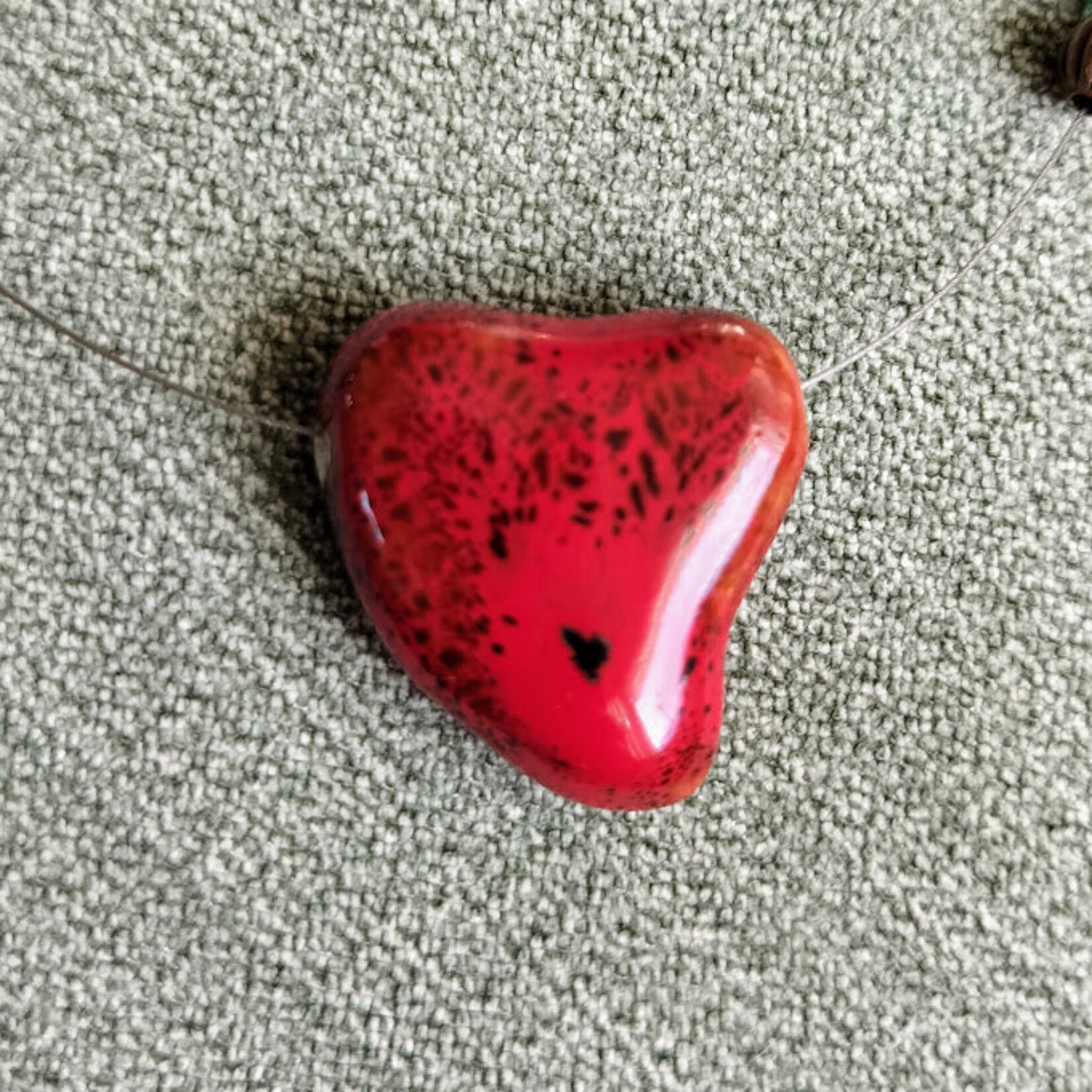 Glazed Clay Bead Large Heart Swoosh 28x26mm Red
