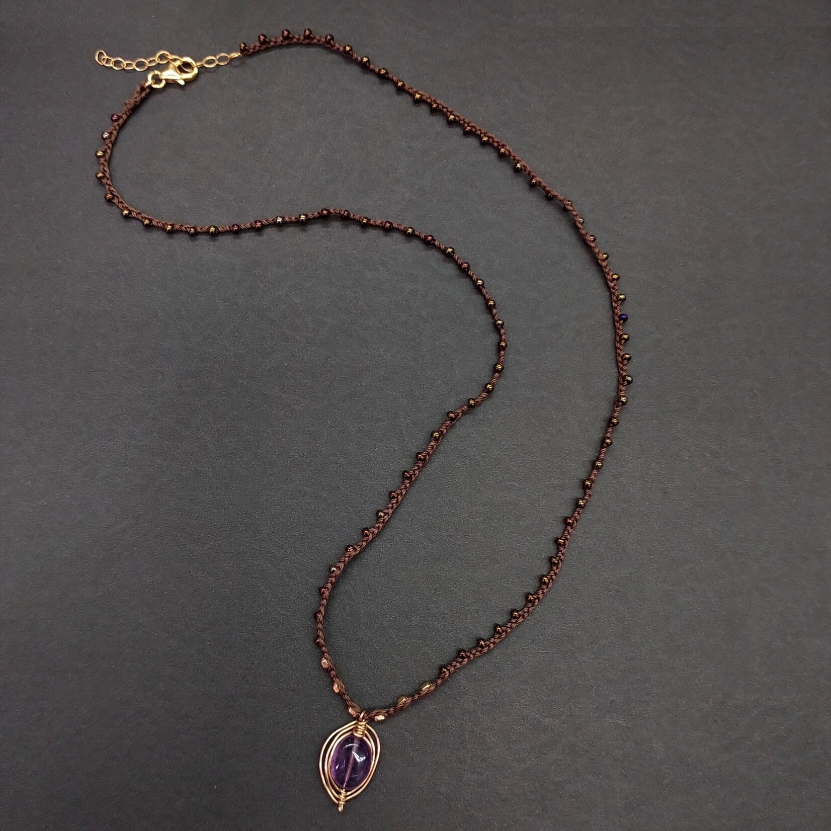 Amethyst Wire Bezel 18" Woven Necklace