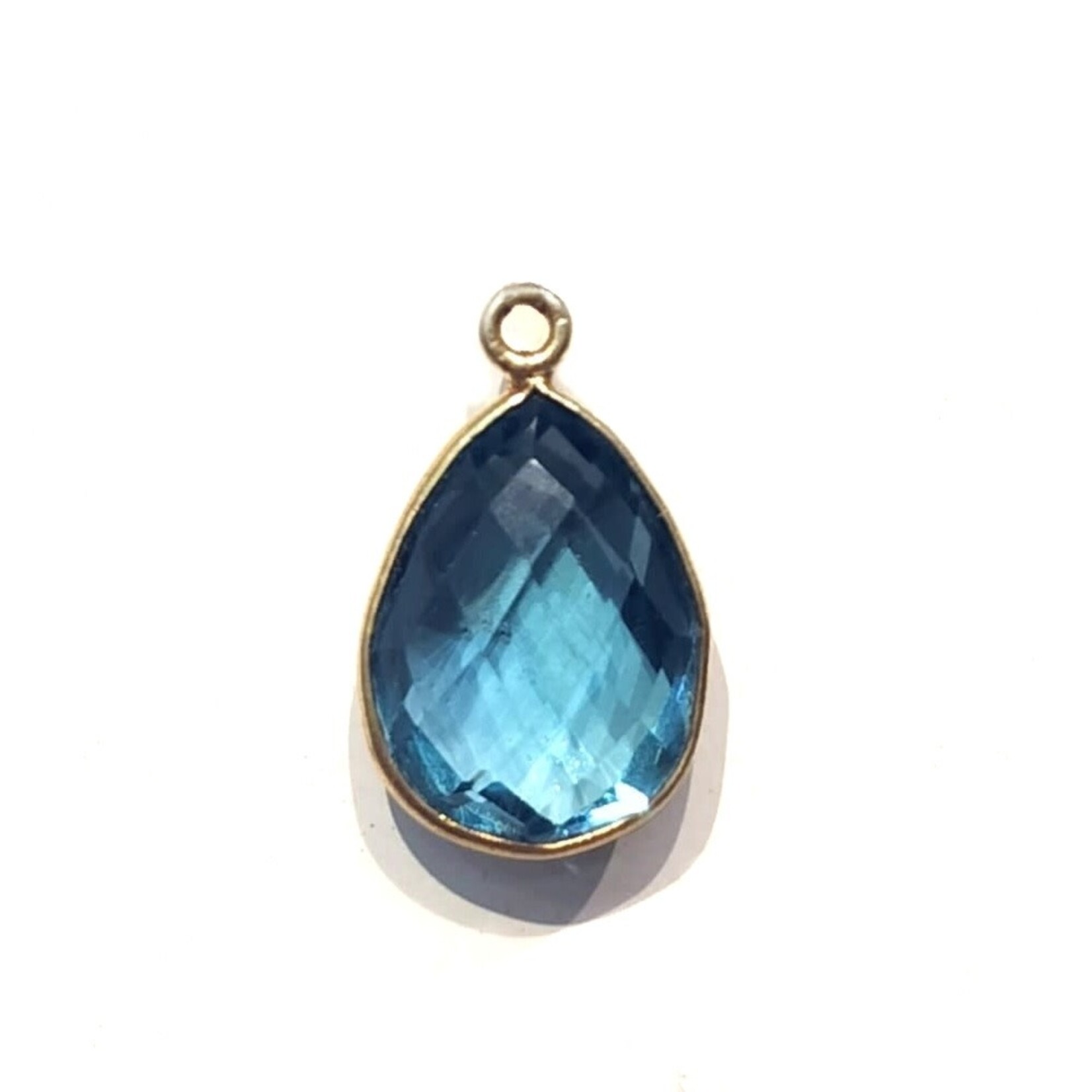 Aqua Quartz 20mm Teardrop Gold Bezeled Pendant