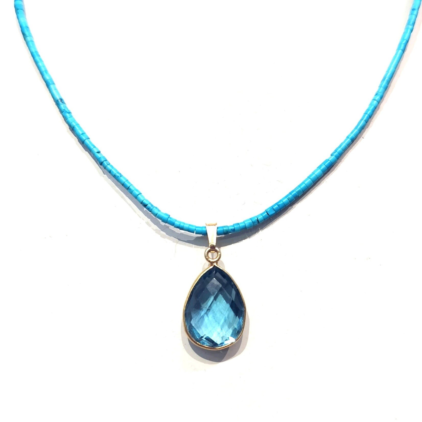 Aqua Quartz 20mm Teardrop Gold Bezeled Pendant