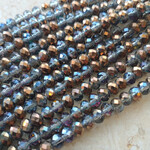 Faceted Glass Rondelle 4x6mm Black Diamond w/ Bronze Bead Strand of 40