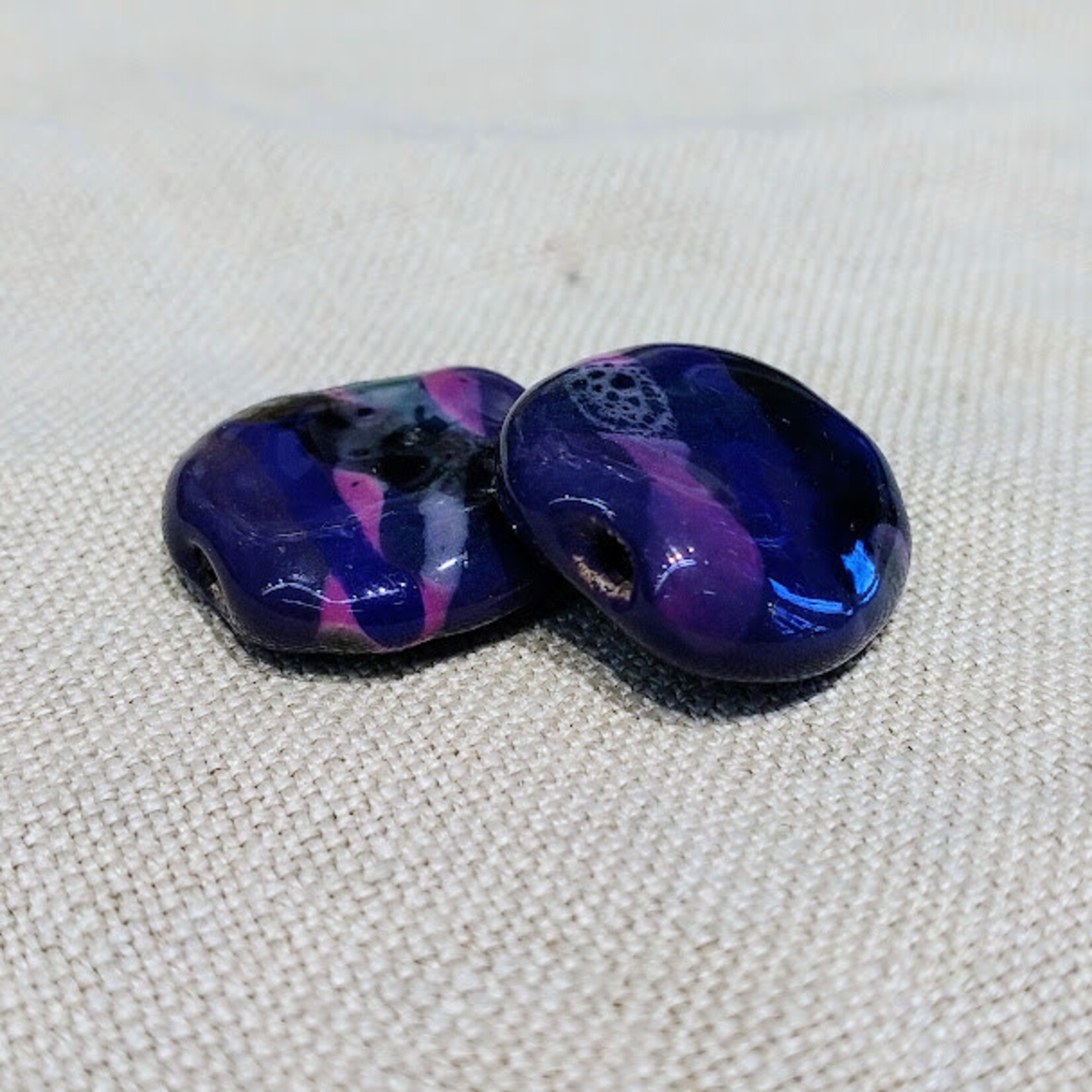 Kazuri Bead Flat Purple Three Colors