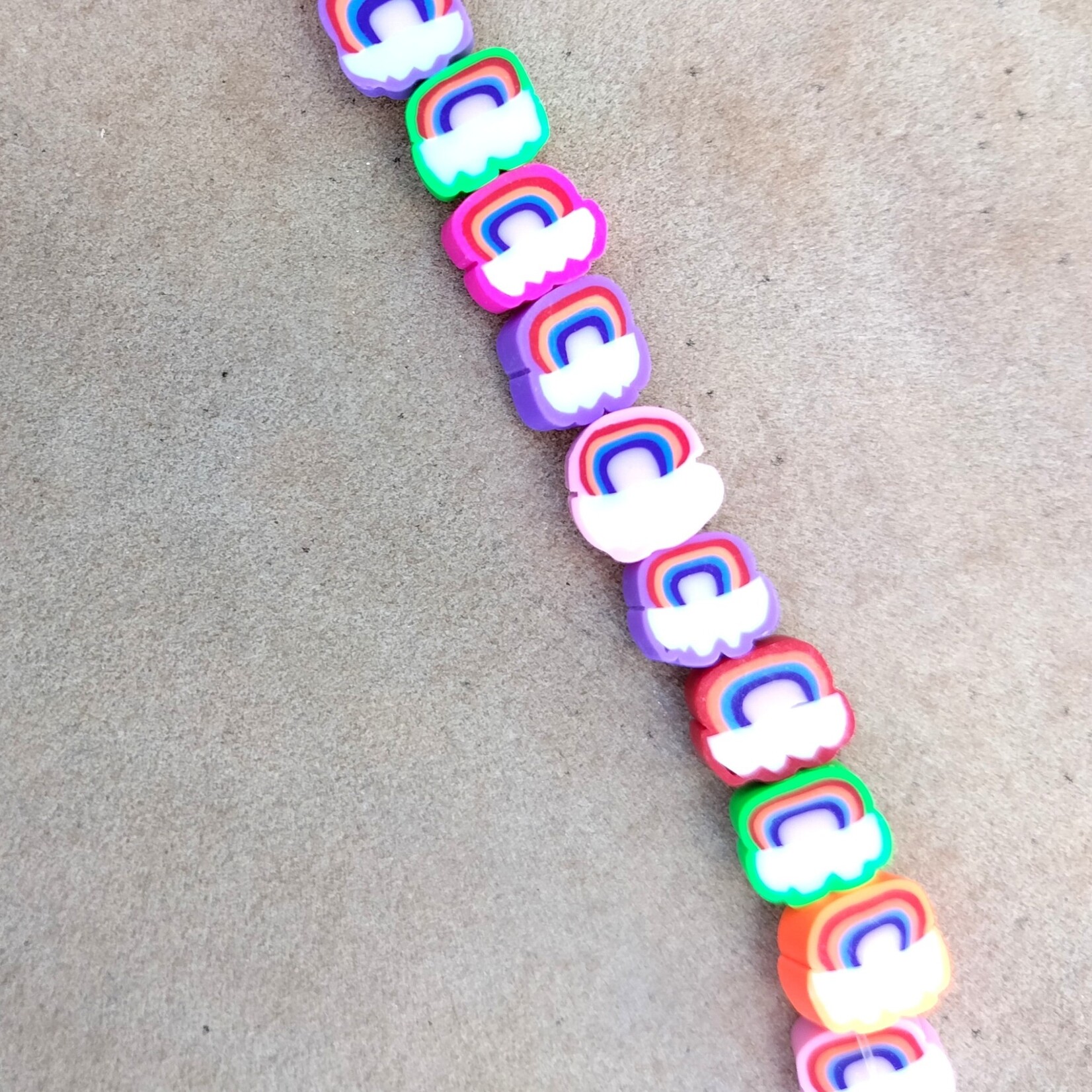 Polymer Clay Rainbow Bead Strand of 17