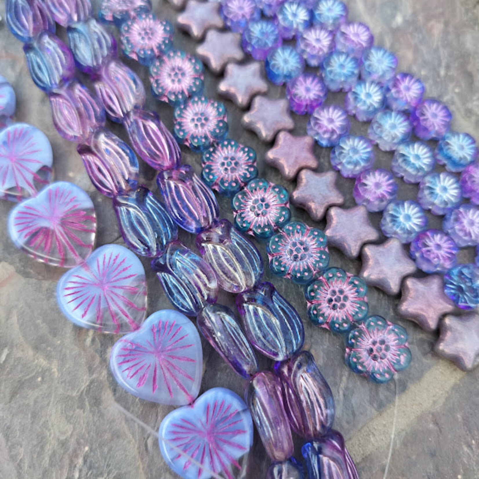 Czech Glass Heart 19x18mm Firework Blue/Purple Bead