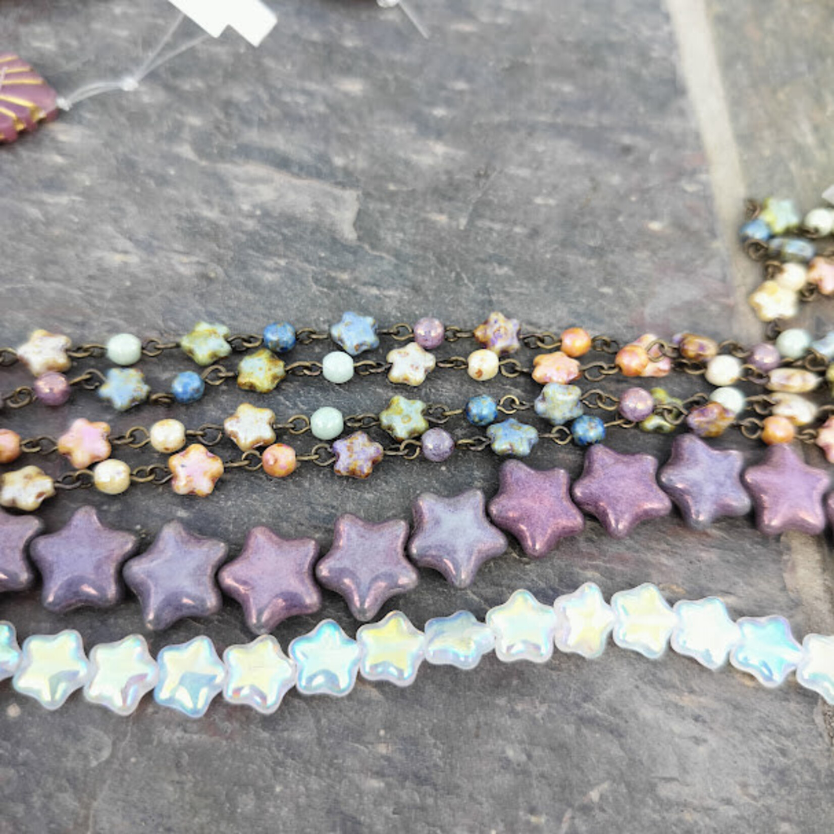 Czech Glass Beaded Chain Pastel with Stars - 1 Foot