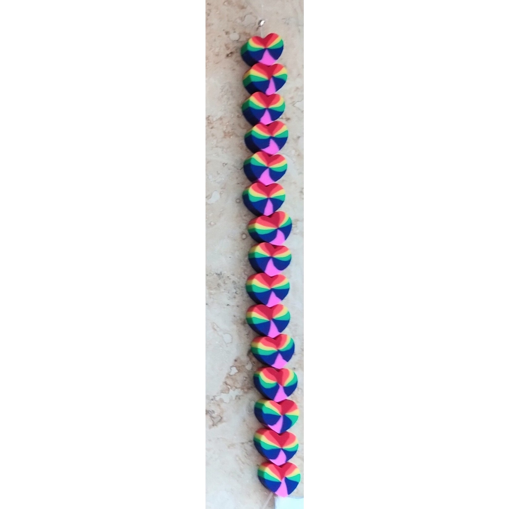 Polymer Clay Heart Rainbow Twist Bead Strand of 17