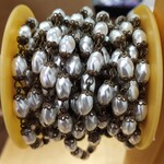 Czech Glass Pearl Chain 6x8mm White Twist Pearls Ant. Brass - 1 foot