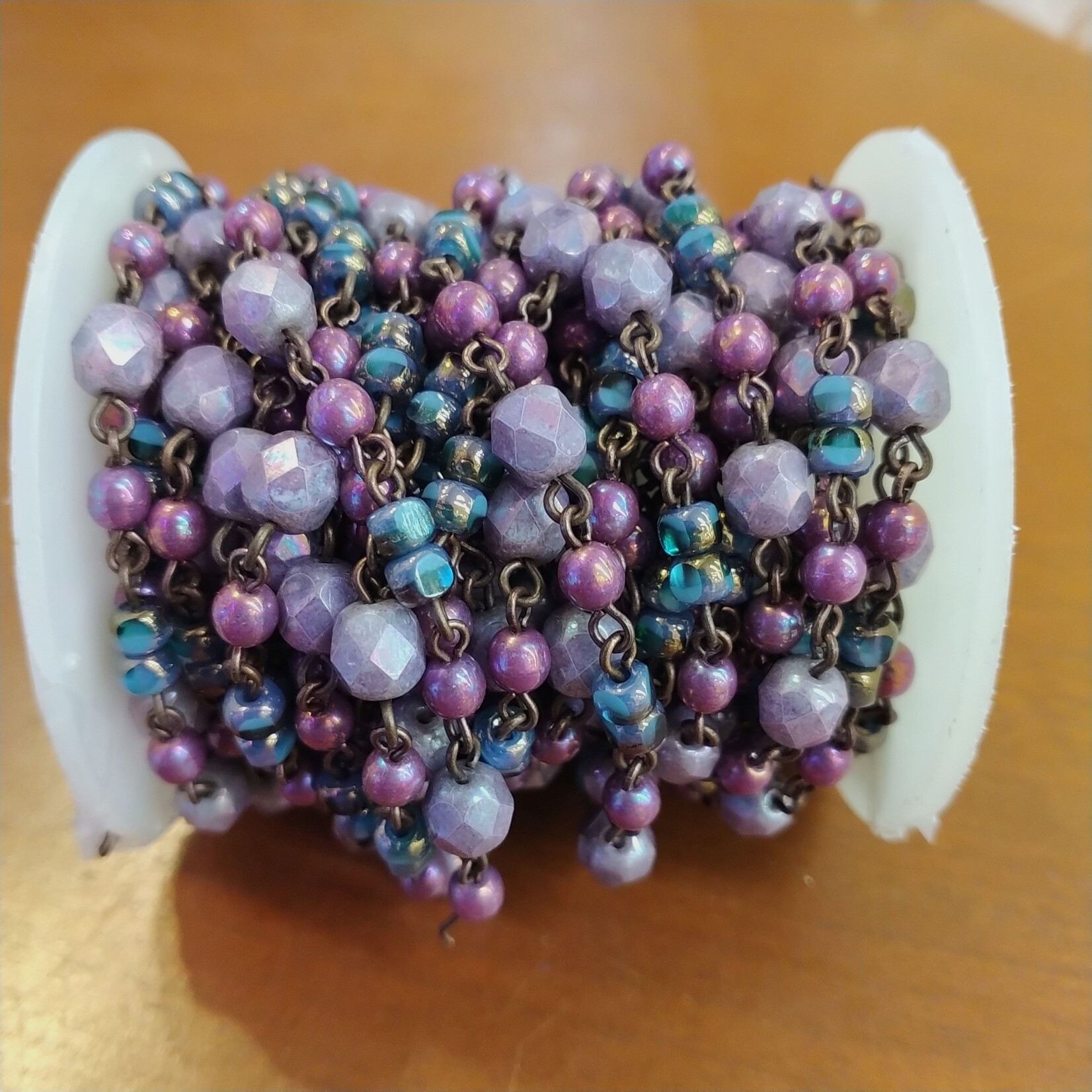 Czech Glass Beaded Chain Purple Medley - 1 foot