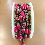 Czech Glass Beaded Chain Red Coral/Copper - 1 foot