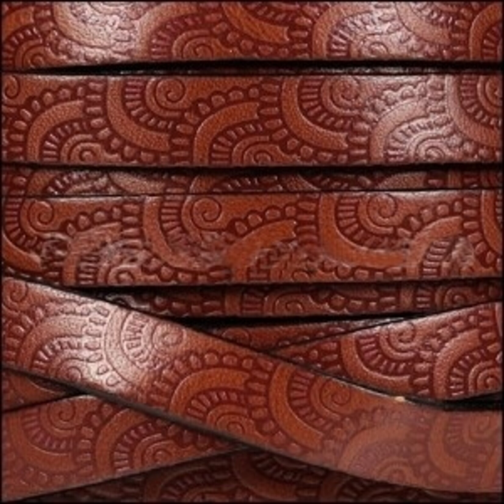 Leather Flat Strap 10x2mm Embossed Cognac - 1 Inch