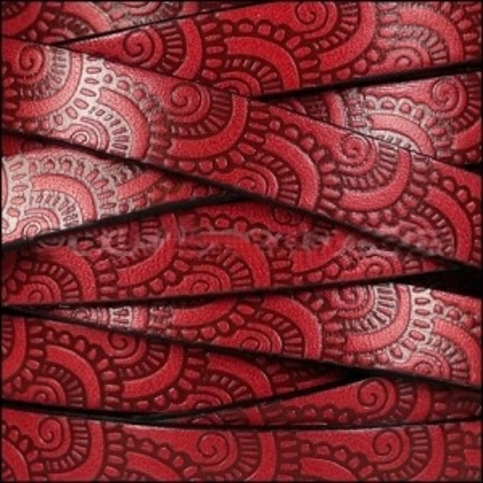 Leather Flat Strap 10x2mm Embossed Red - 1 Inch