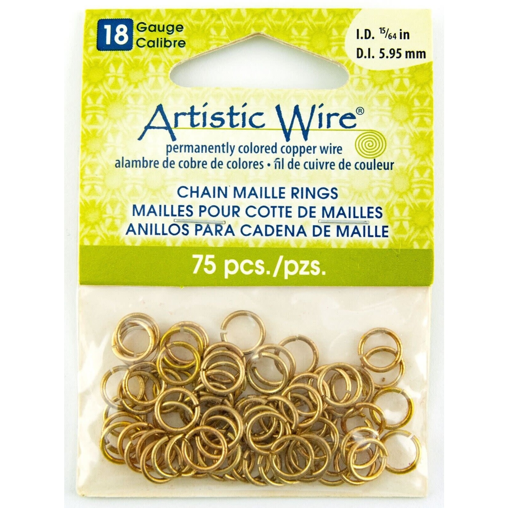 Artistic Wire Chain Maille Rings 6mm 18g Non-Tarnish Brass Plated - 100 pieces