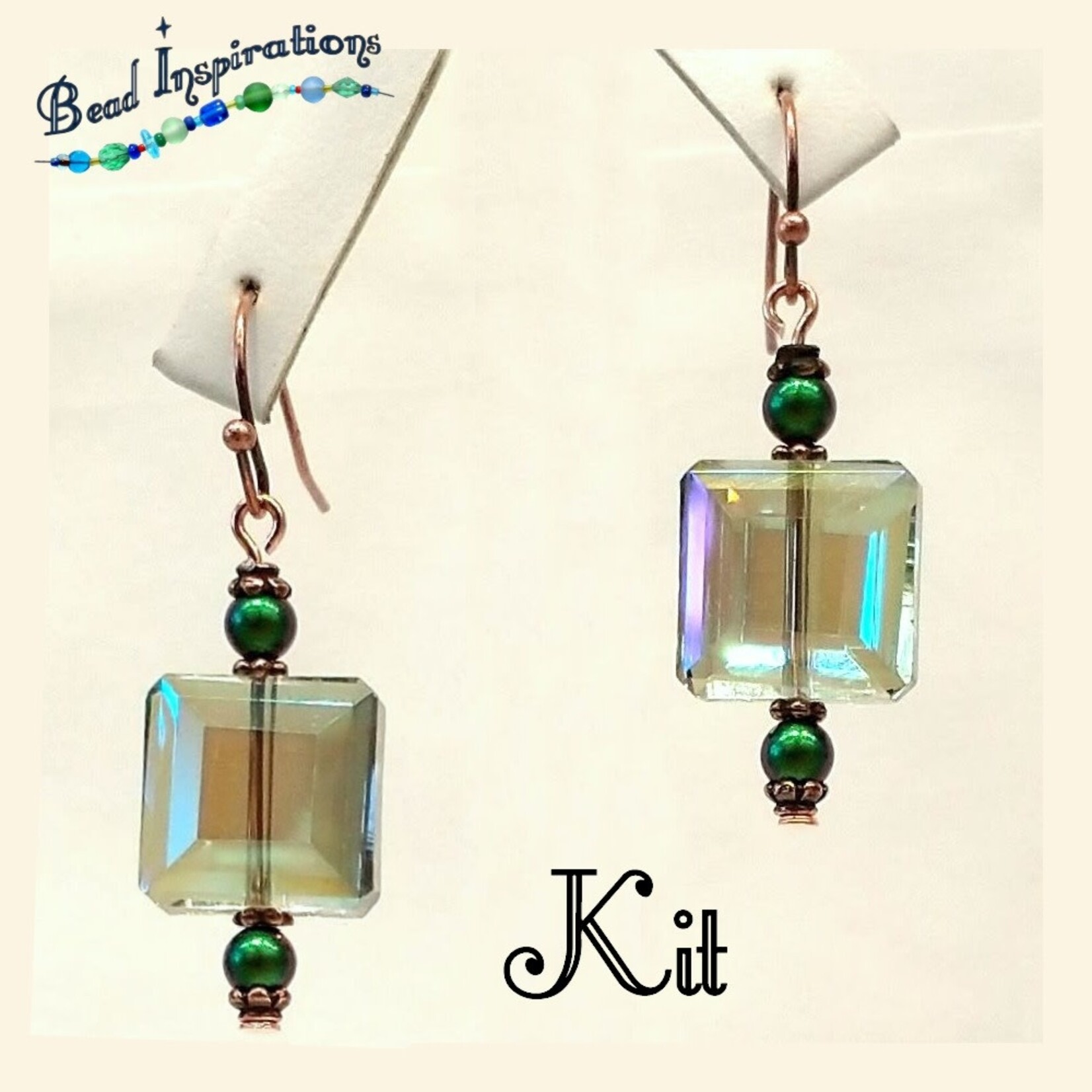 Bead Inspirations Crystal Square Verdigris  Earring Kit