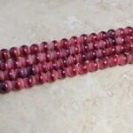 Striated Pinkish Dark Red  8mm Lampwork Glass Round Bead Strand - 20 pieces