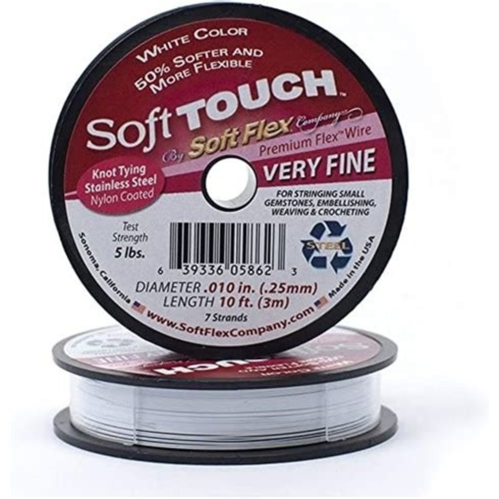 Softflex SoftTouch Very Fine White Beading Wire - .010in Diameter, 10 feet