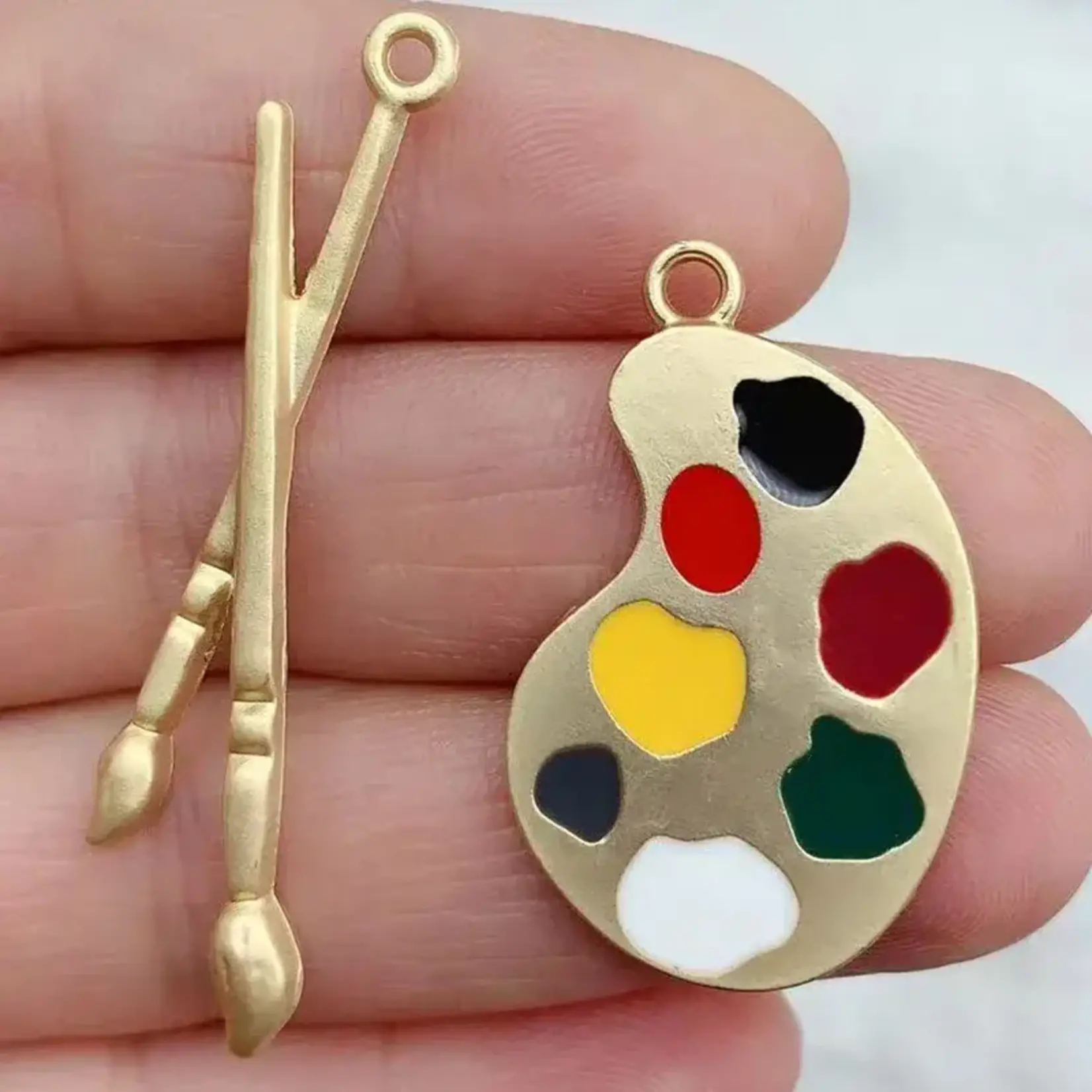 Paint Pallet 32x19mm Gold Plated Enamel Charm