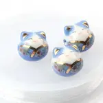 Lucky Cat 14mm Blue Porcelain (horizontal hole) Bead