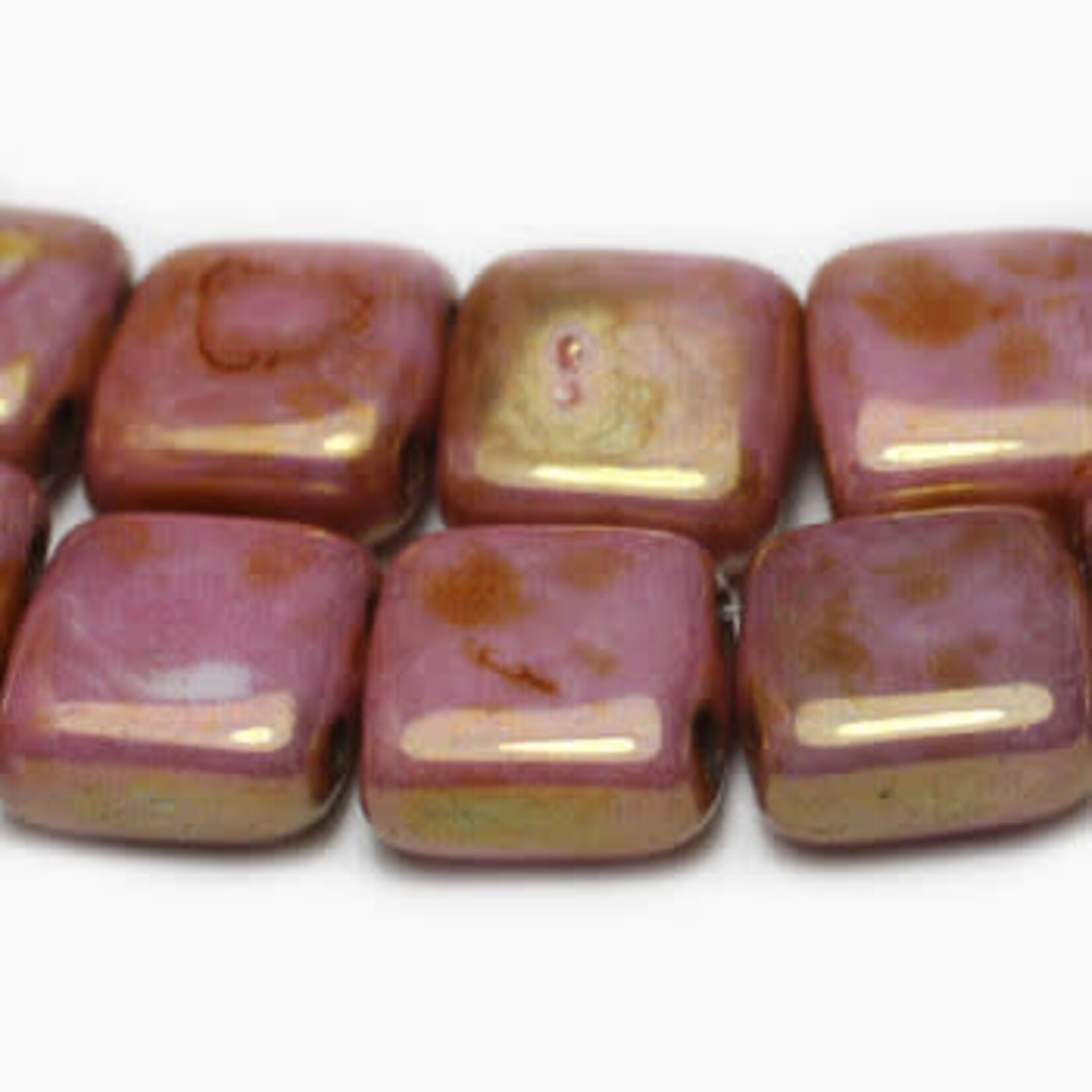 Czech Pressed Glass 6mm Two hole Tile Pink Bead Strand