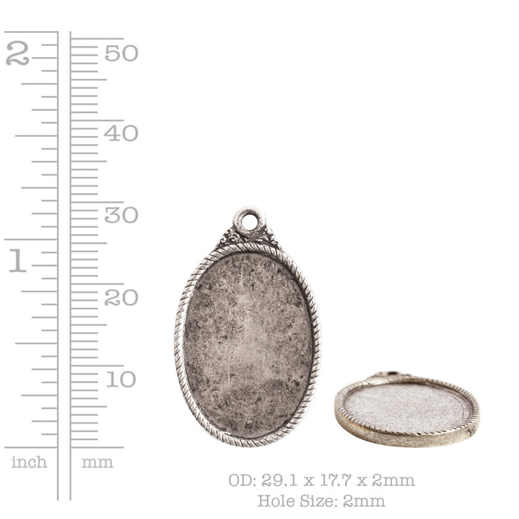 Nunn Design Nunn Design Flat Tag Ornate Oval Antique Silver 1 Hole Pendant