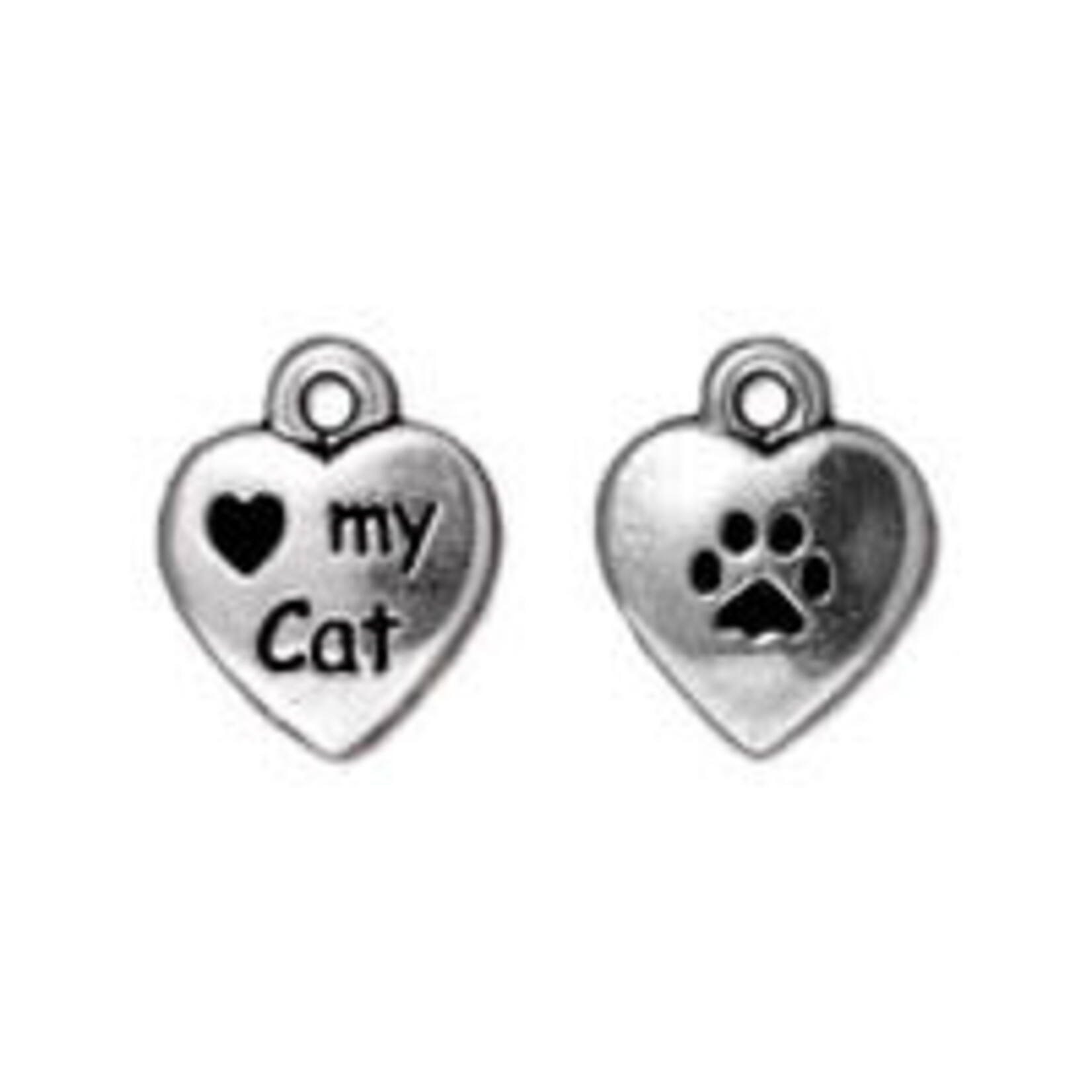TierraCast Love My Cat Heart Silver Plated Charm