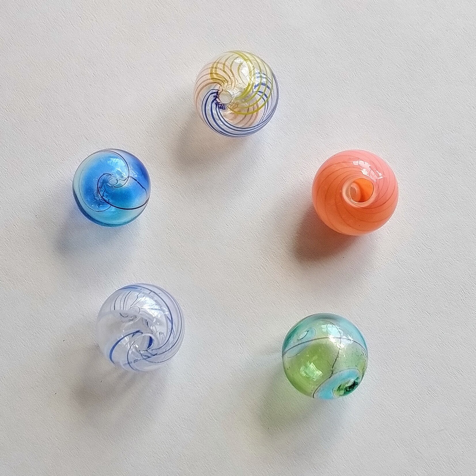 Hollow Lampwork Glass 14/16mm Blue/Green w/ Swirl Round Ball Bead