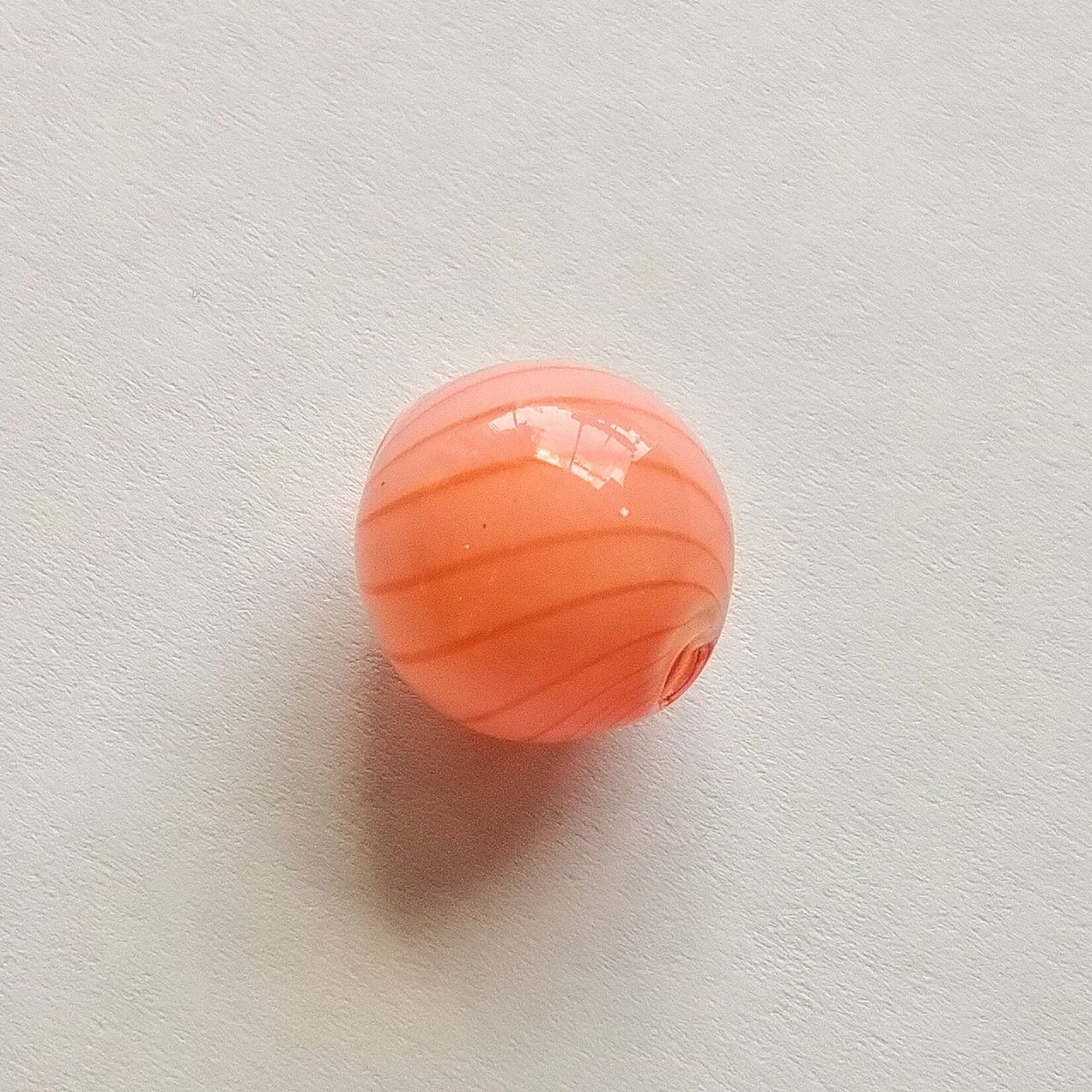 Hollow Lampwork Glass 14mm Pink Swirl Round Ball Bead