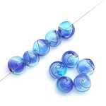 Hollow Lampwork Glass 14mm Blue w/ Brown Swirl Round Ball Bead