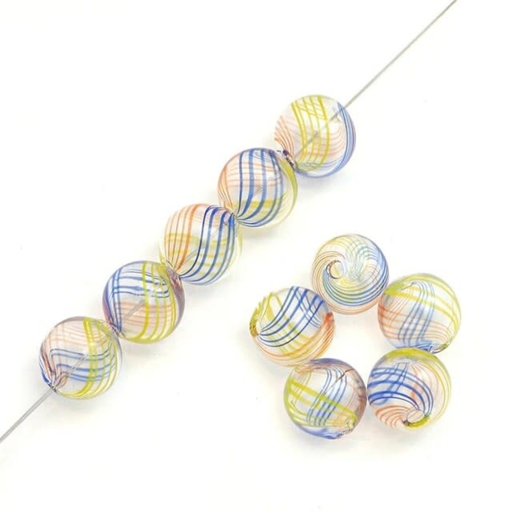 Hollow Lampwork Glass 14mm Clear w/ Multicolored Swirl Round Ball Bead