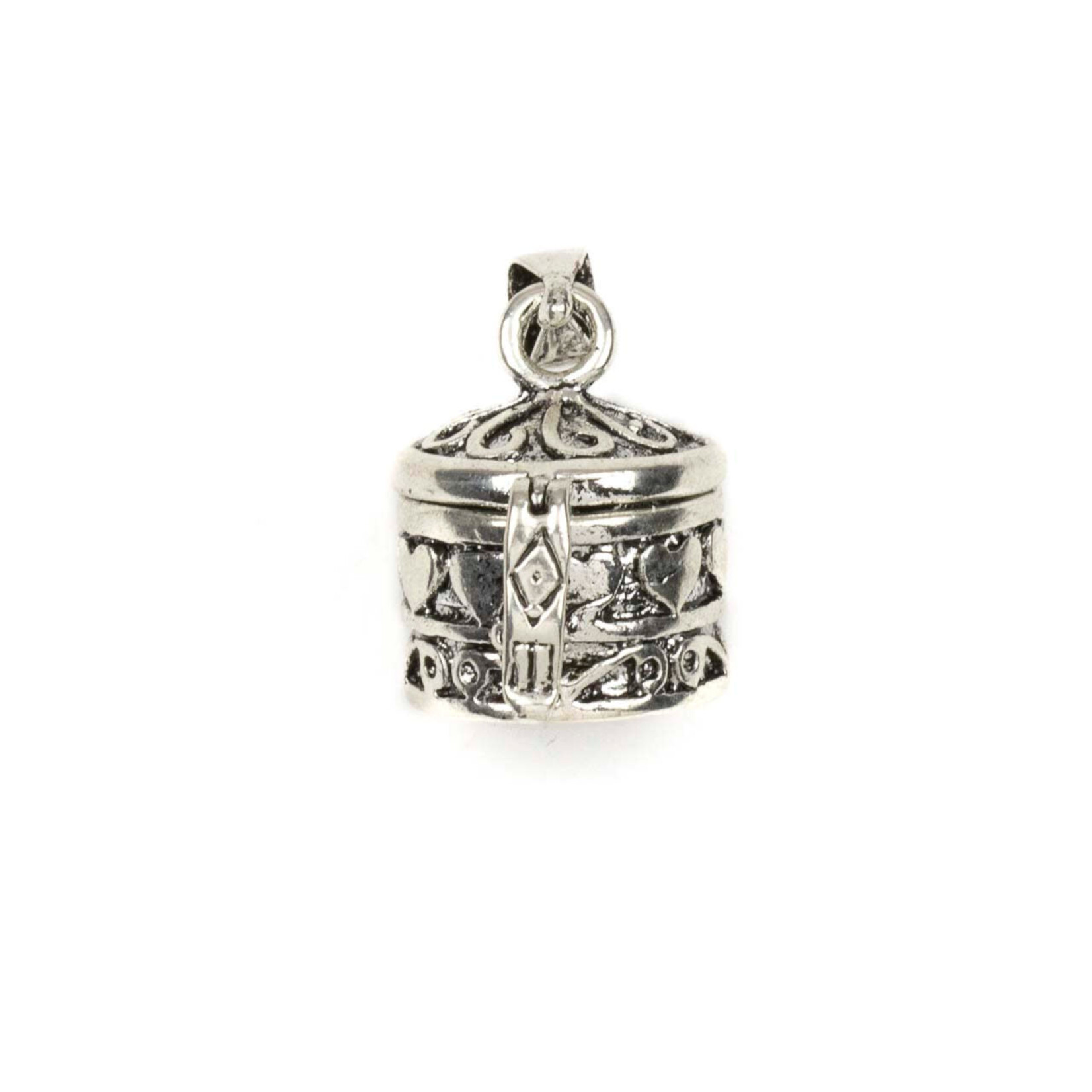 Cylindrical Hat Box Prayer Box with Hearts - Silver 27x31mm