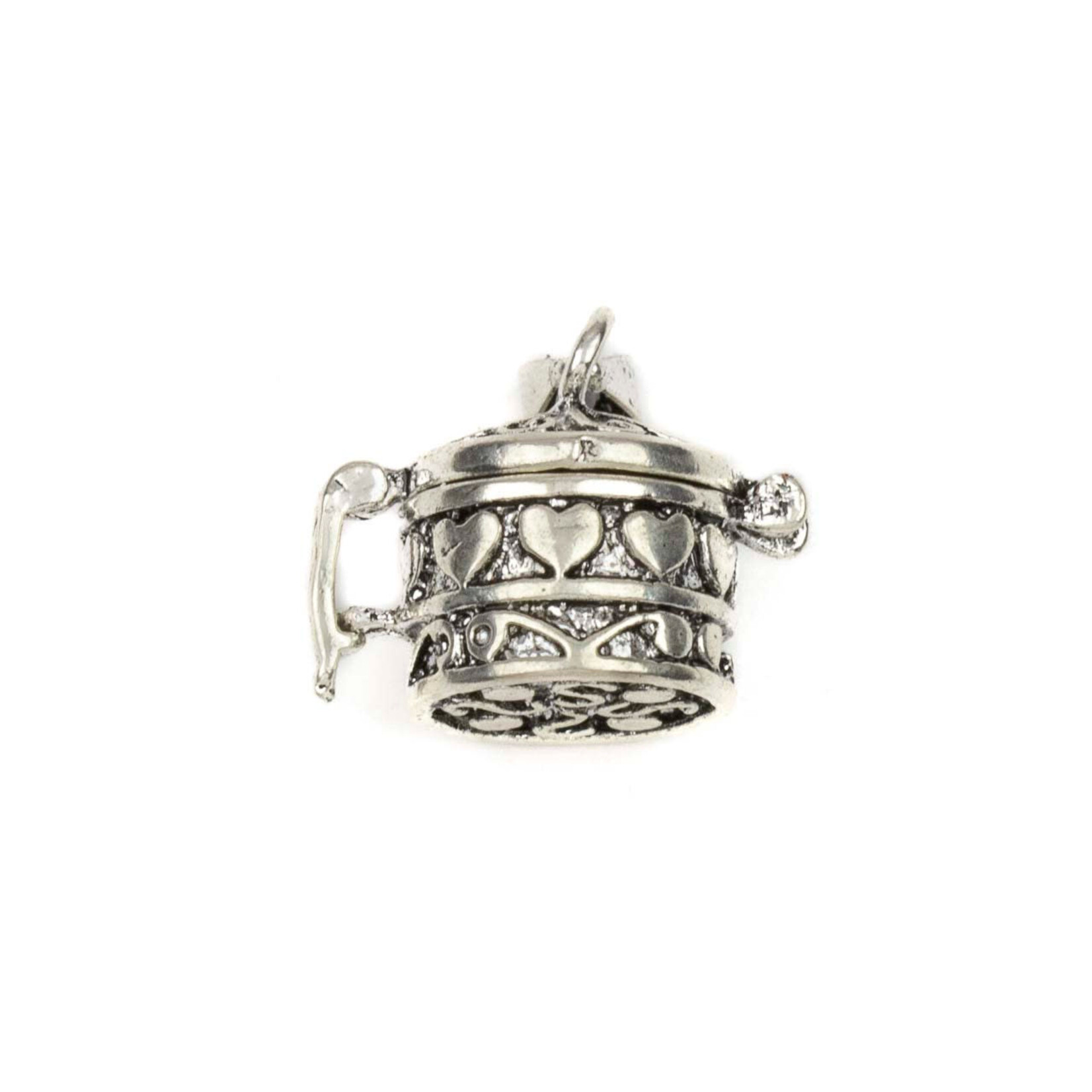 Cylindrical Hat Box Prayer Box with Hearts - Silver 27x31mm