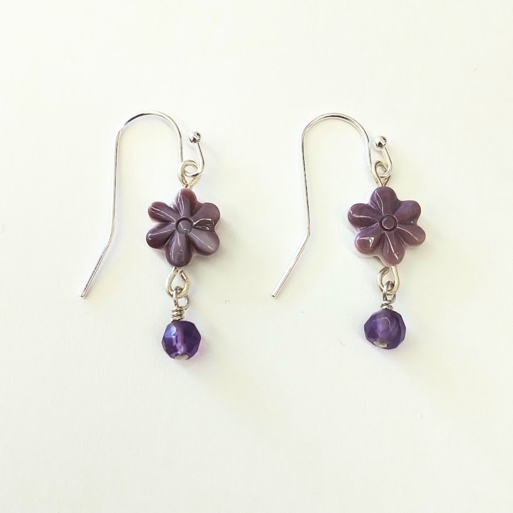Purple Flower Mother of Pearl Earrings - Ready to Wear