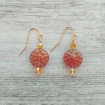 Bead Inspirations Dahlia Flower Red Gold Earrings - Ready to Wear