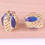 Cloisonne Blue and Gold Tulip Bead Cap 11x13mm