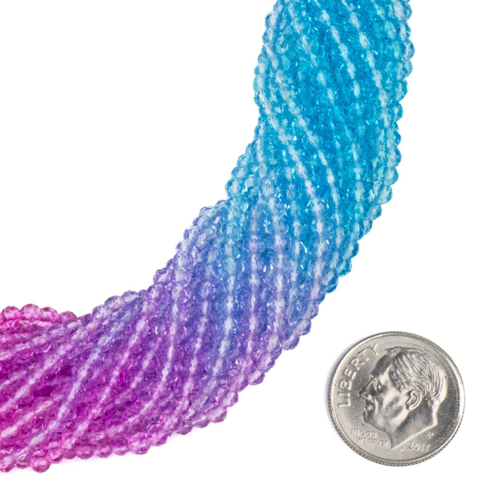 Crystal  2x3mm Ombre Bright Pink & Blue Faceted Rondelle Beads - 14" Strand