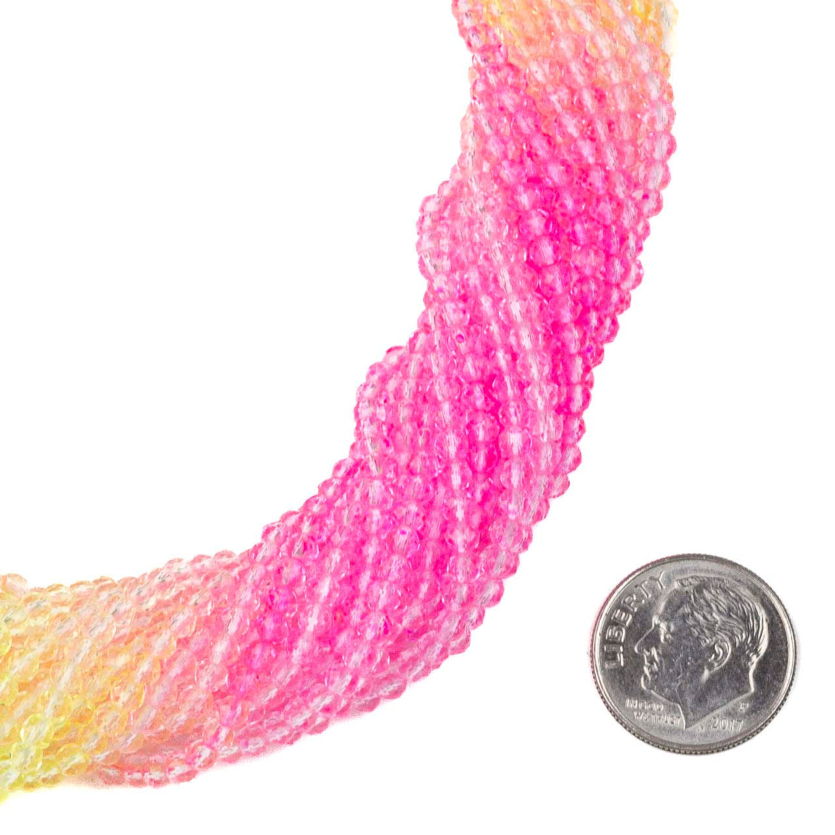 Crystal  2x3mm Ombre Pink Lemonaid Faceted Rondelle Beads - 14" Strand