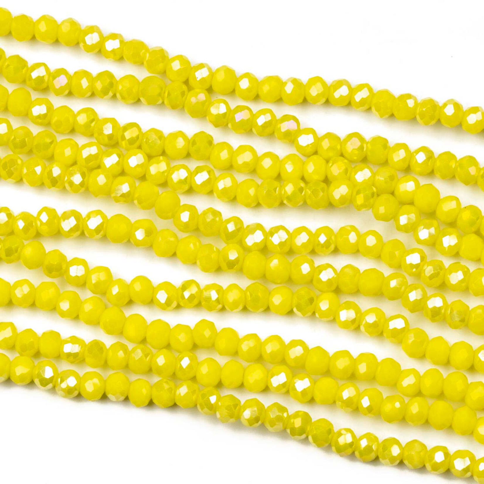 Crystal  2x3mm Opaque Lemon Zest Yellow AB Rondelle Beads - 15" Strand