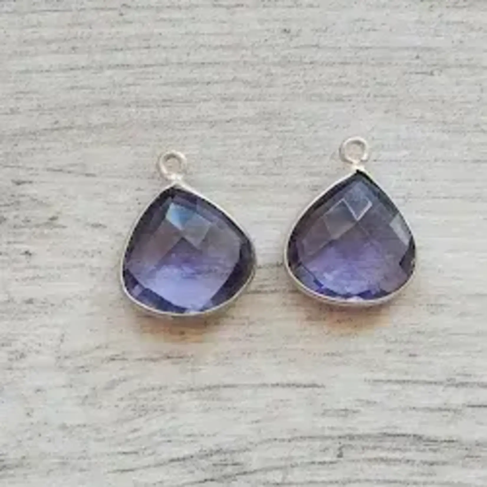 Tanzanite Quartz 19mm Teardrop Silver Bezeled Pendant