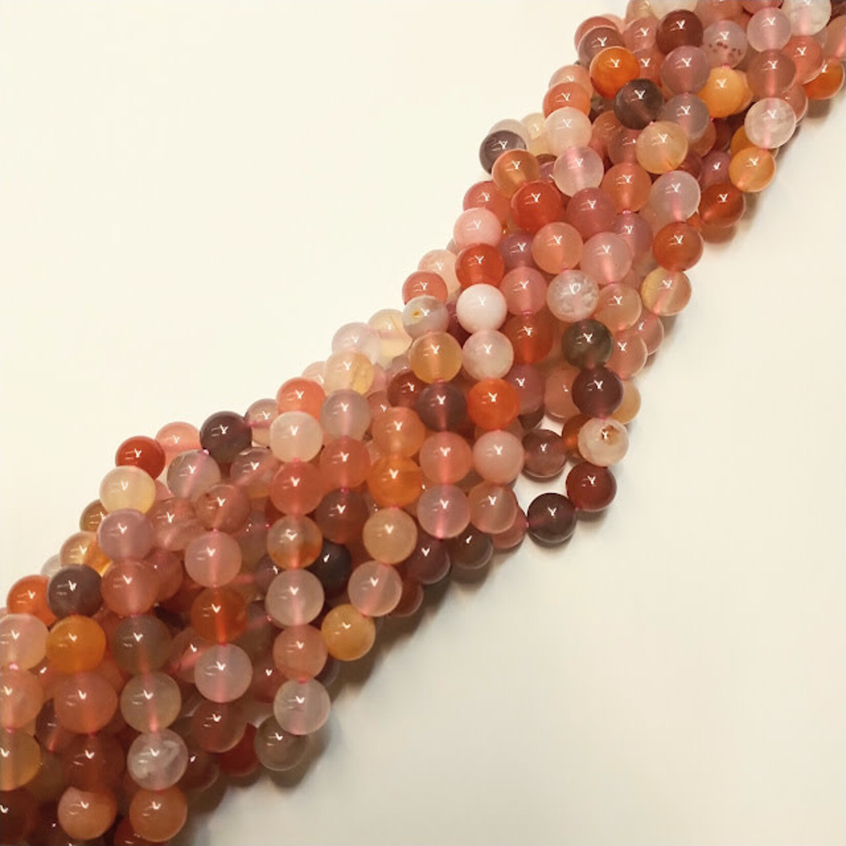 Flower Agate  6mm Round Reddish Bead Strand