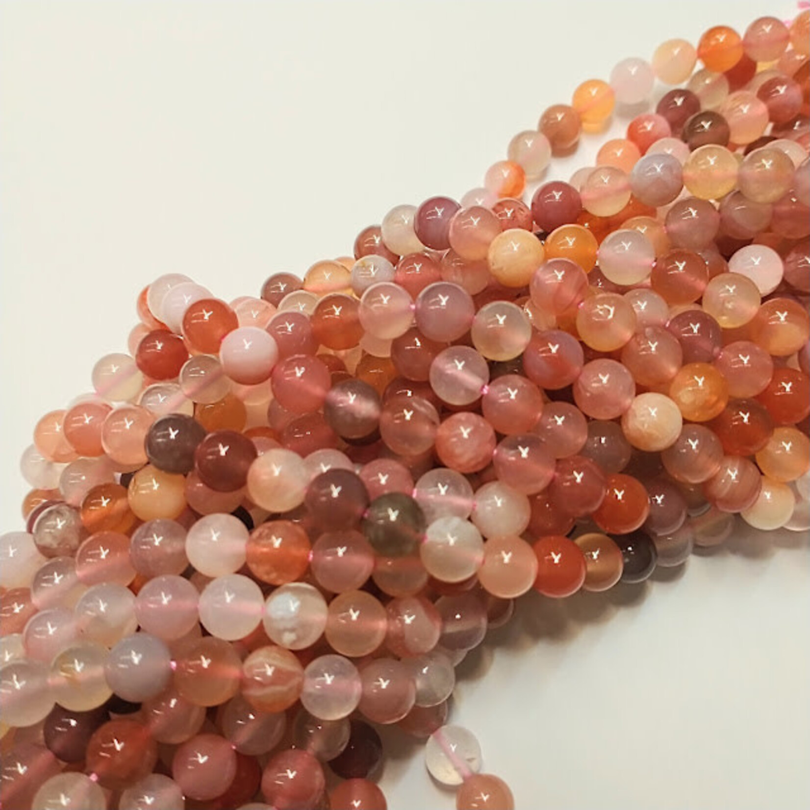 Flower Agate  6mm Round Reddish Bead Strand