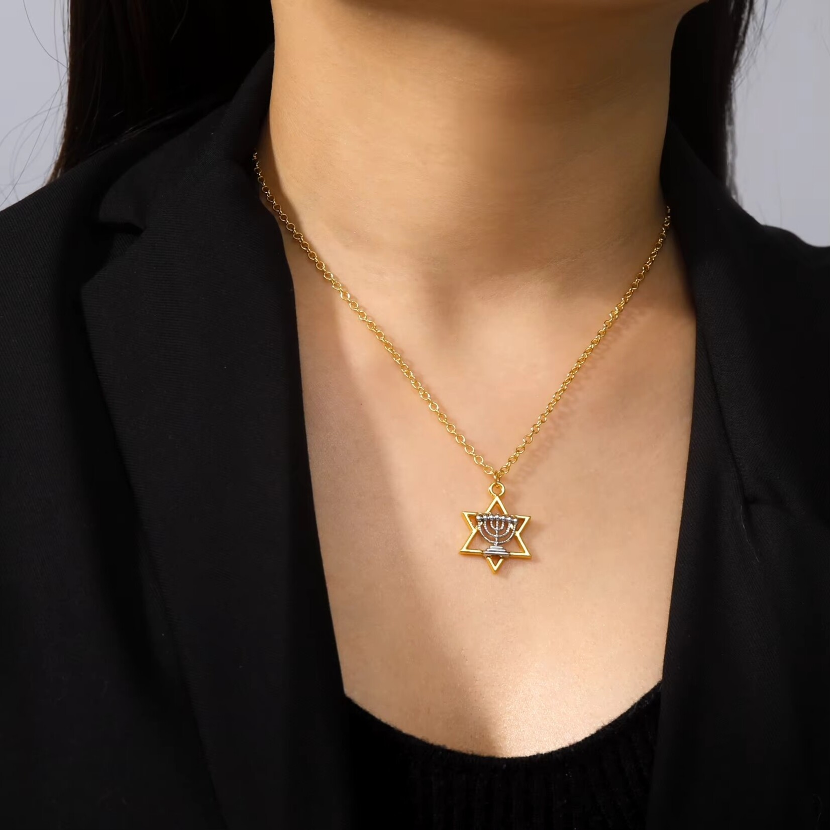 Star of David w/ Menorah Necklace - Ready to Wear