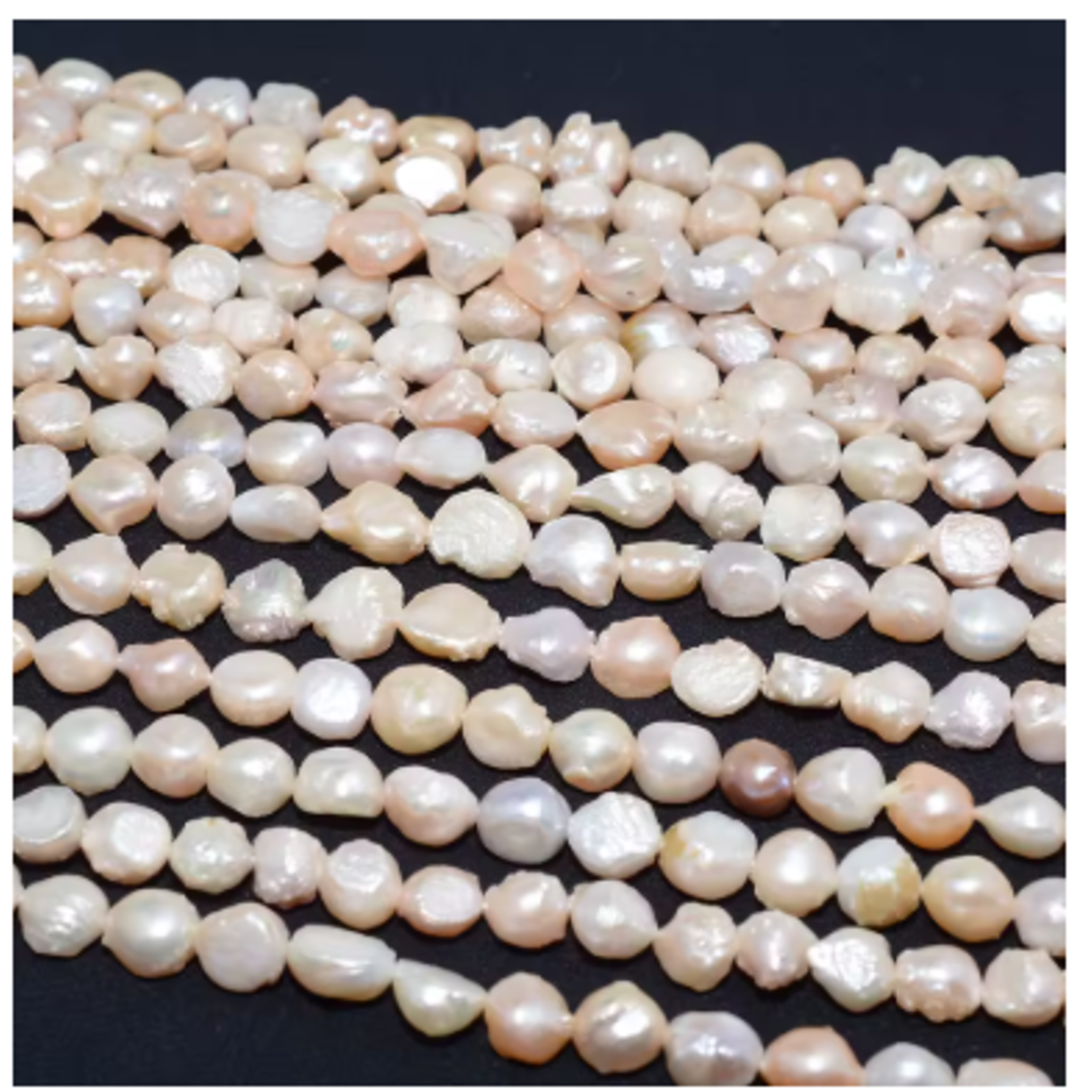 Freshwater Pearl Peach White Organic Nugget Bead Strand