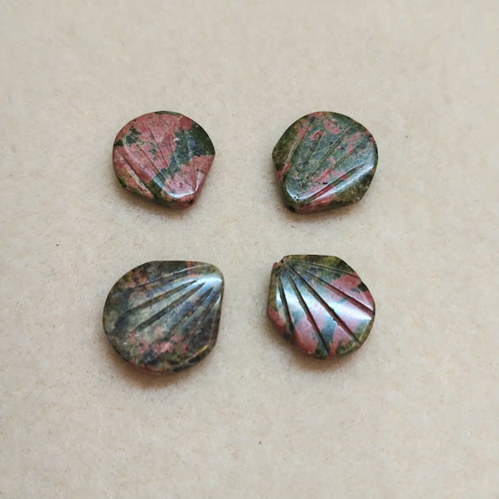 Unakite Shell 20 x 18mm Carved Bead