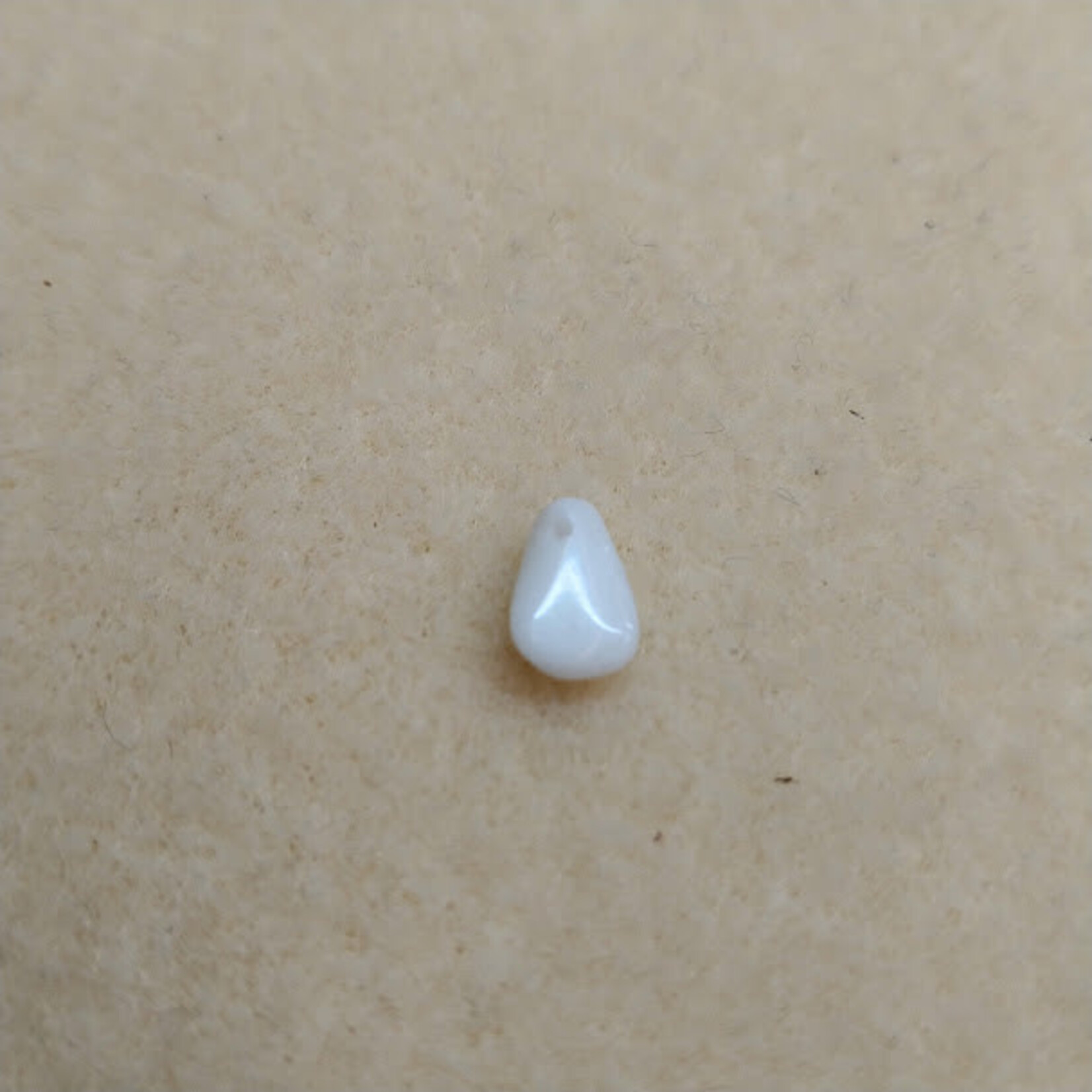 Glass 9x5mm Twisted Triangle White Bead - Single